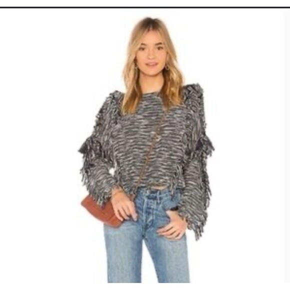 Misa Los Angeles m Sweater  l Karine Fringe Navy Blue  White Crop Top $249 - Picture 2 of 12